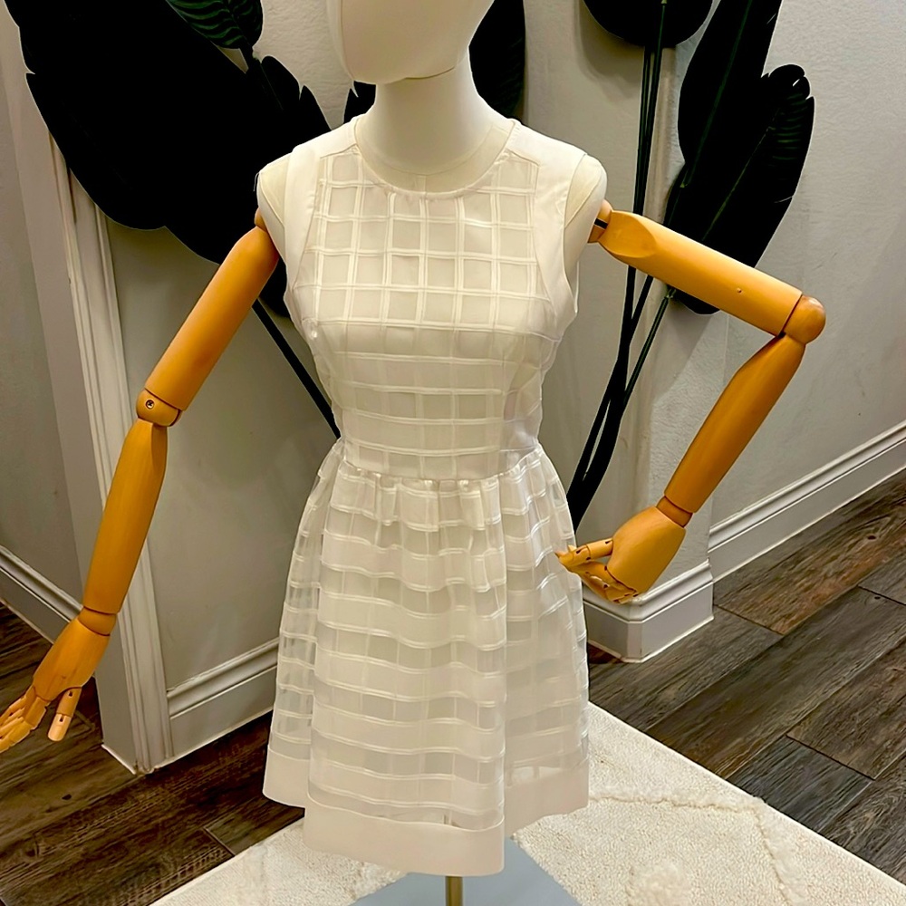 White and Sheer Checked Dress